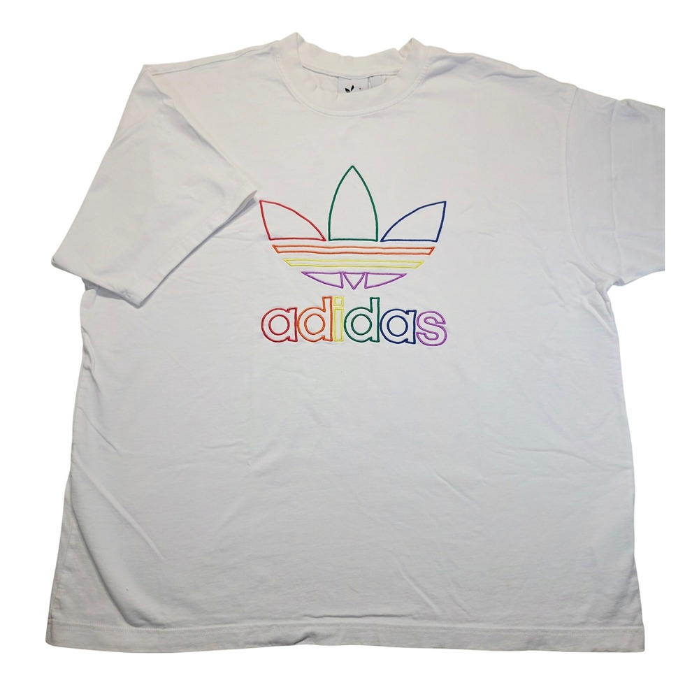 Adidas Originals Pride Rainbow Trefoil Embroidered T-Shirt White XL